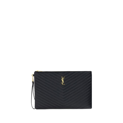 Saint Laurent Black Calf Leather Cassandre Matelassé Document Holder