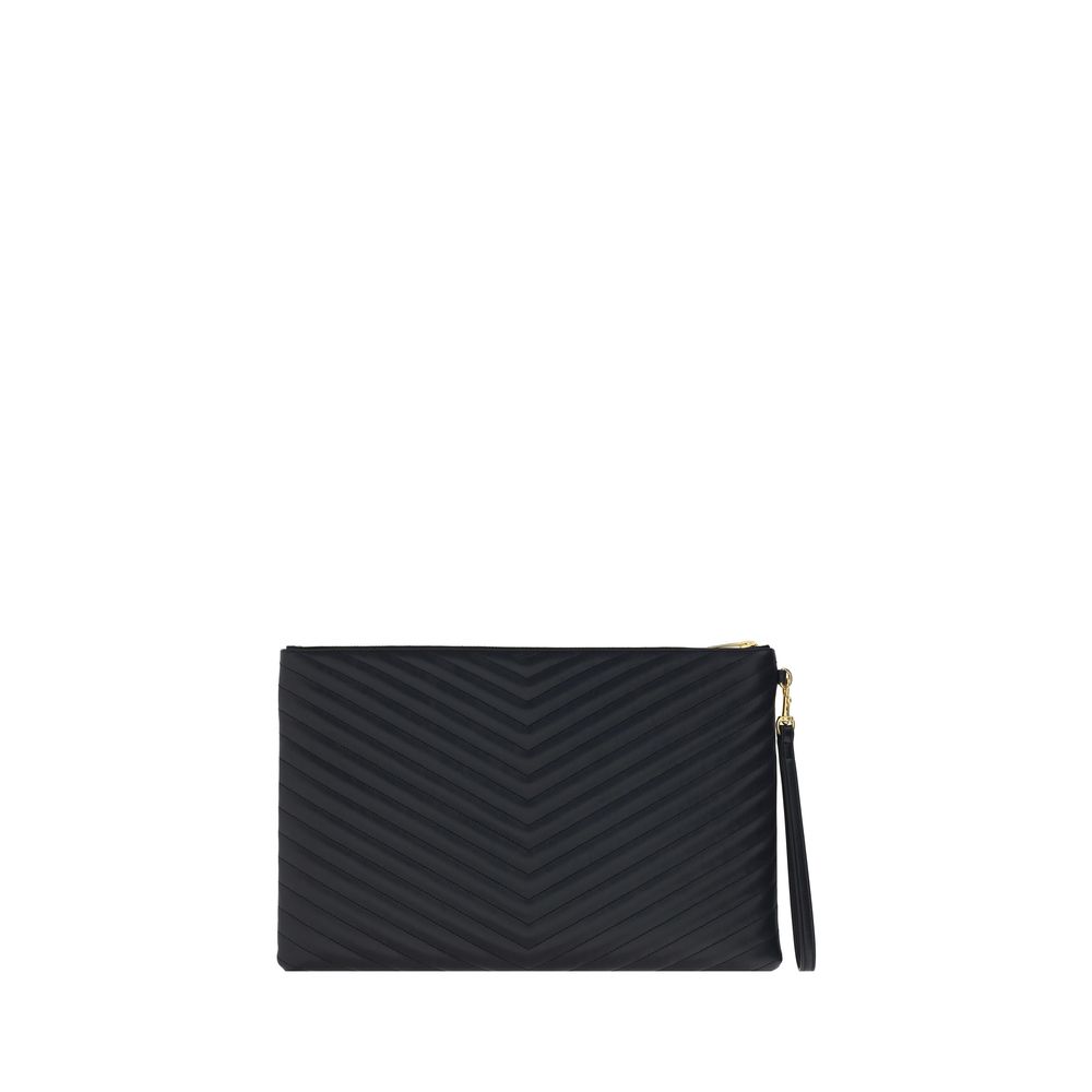 Saint Laurent Black Calf Leather Cassandre Matelassé Document Holder