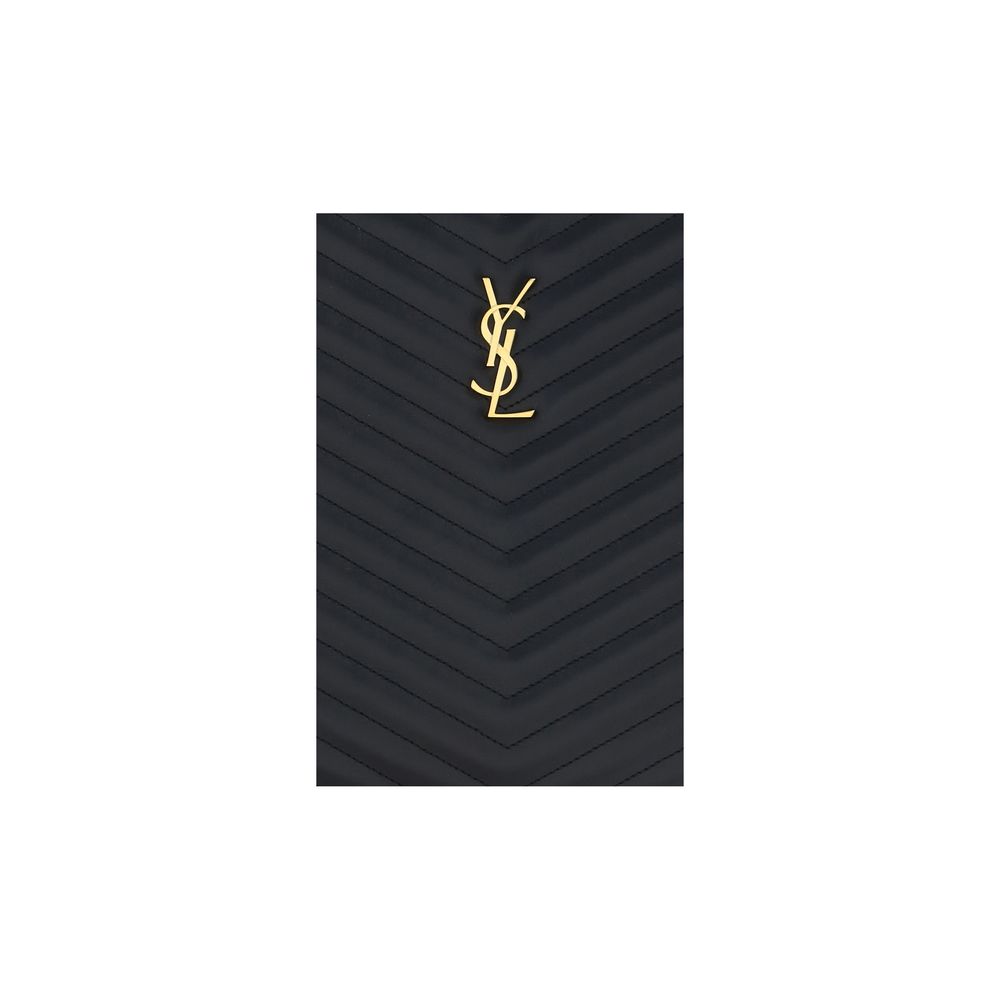 Saint Laurent Black Calf Leather Cassandre Matelassé Document Holder