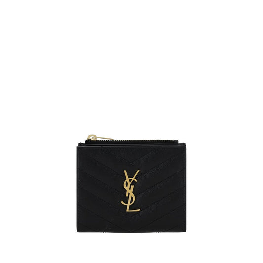 Saint Laurent Black Leather Cassandre Matelassé Bi-Fold Compact Wallet