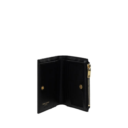 Saint Laurent Black Leather Cassandre Matelassé Bi-Fold Compact Wallet