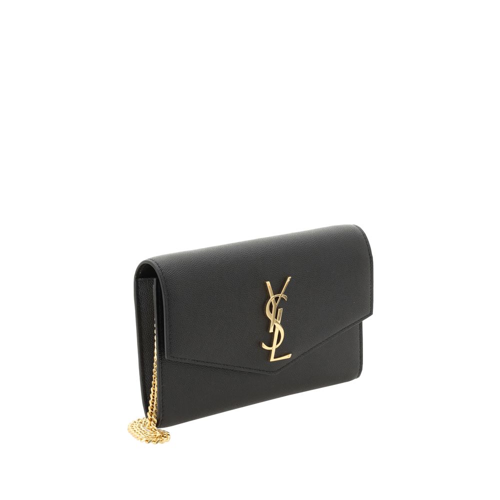 Saint Laurent Black Calf Leather Uptown Chain Wallet