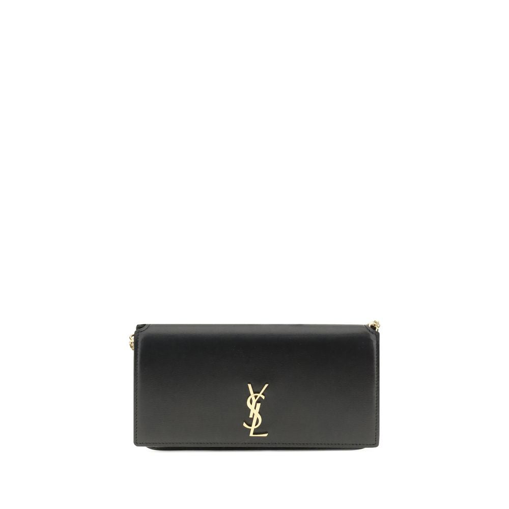 Saint Laurent Black Calf Leather Cassandre Phone Holder Bag