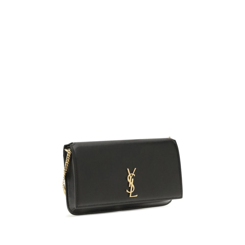 Saint Laurent Black Calf Leather Cassandre Phone Holder Bag