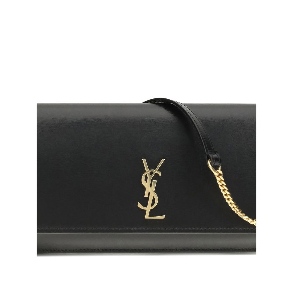Saint Laurent Black Calf Leather Cassandre Phone Holder Bag
