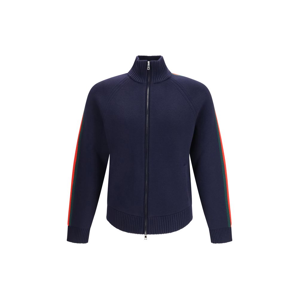 Gucci Blue Wool Zip Up Knit Track Jacket
