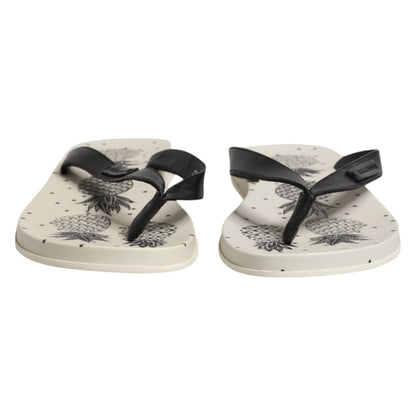 Dolce & Gabbana White Pineapple Print Slides