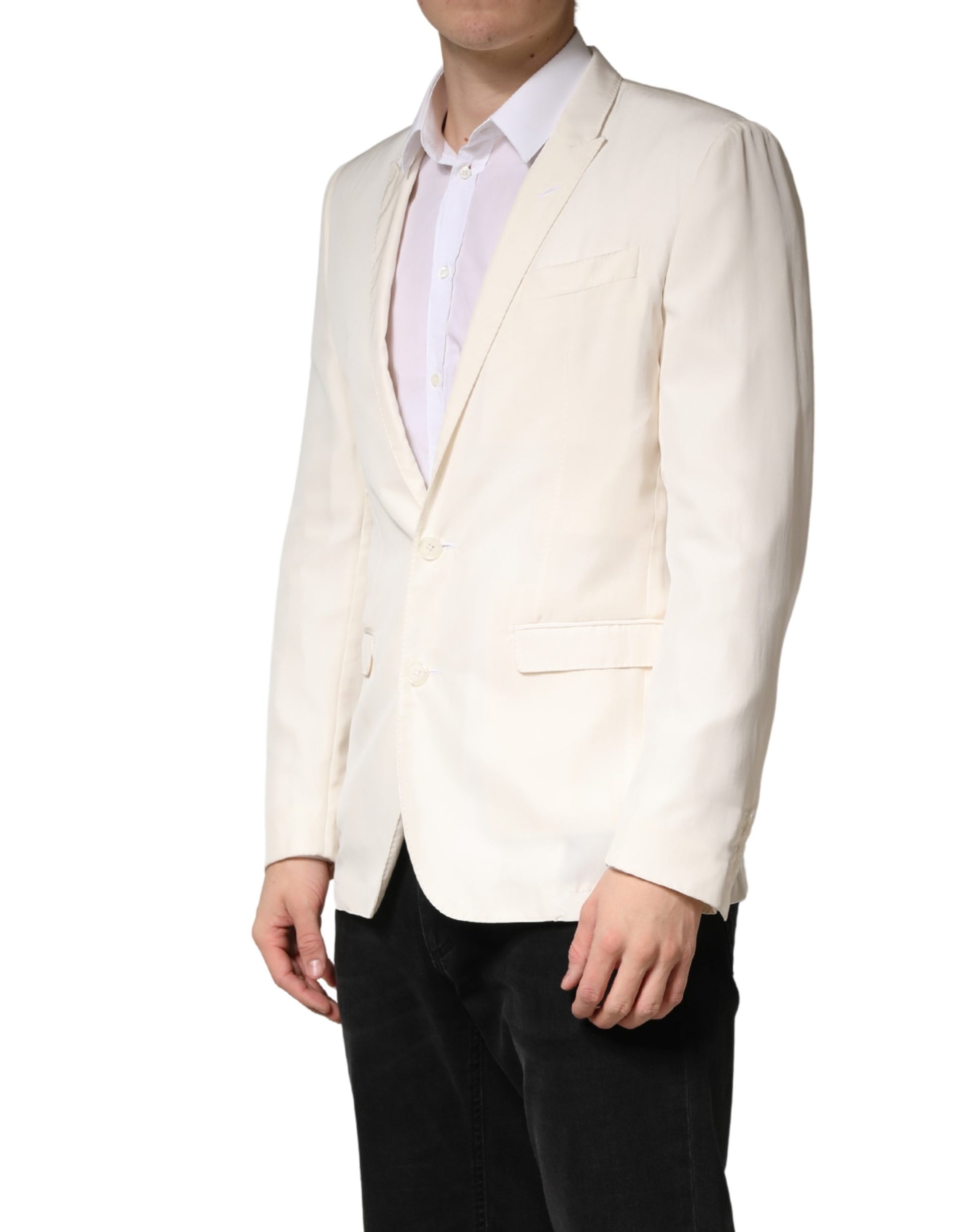 Dolce & Gabbana White Cotton Single Breasted Jacket Blazer