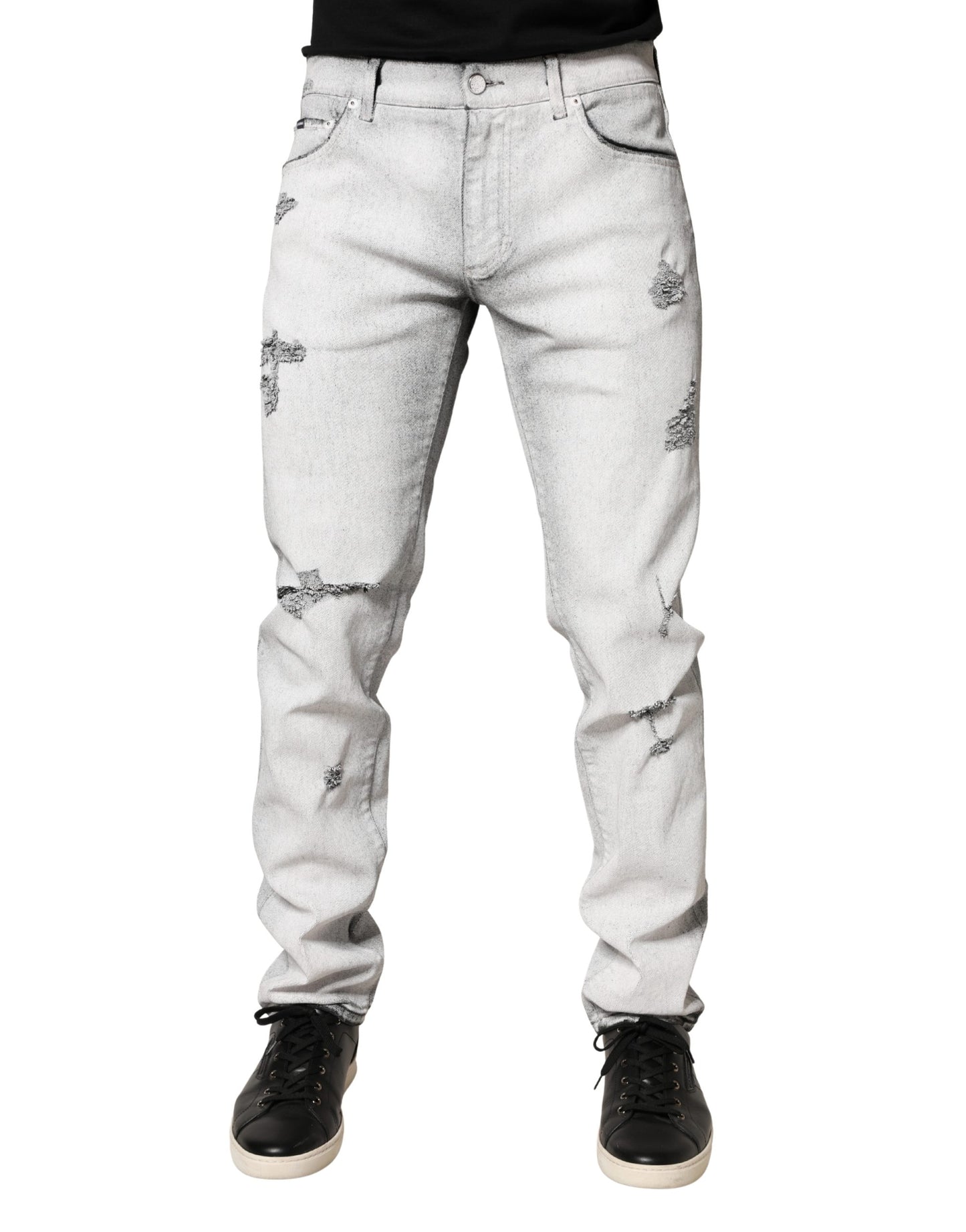 Dolce & Gabbana Light Gray Distressed Skinny Denim Jeans