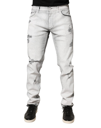 Dolce & Gabbana Light Gray Distressed Skinny Denim Jeans