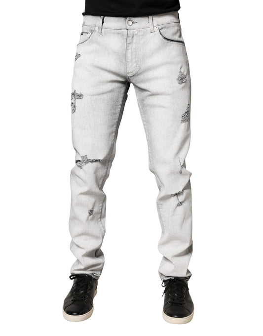 Dolce & Gabbana Light Gray Distressed Skinny Denim Jeans
