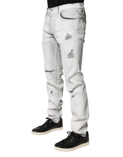 Dolce & Gabbana Light Gray Distressed Skinny Denim Jeans