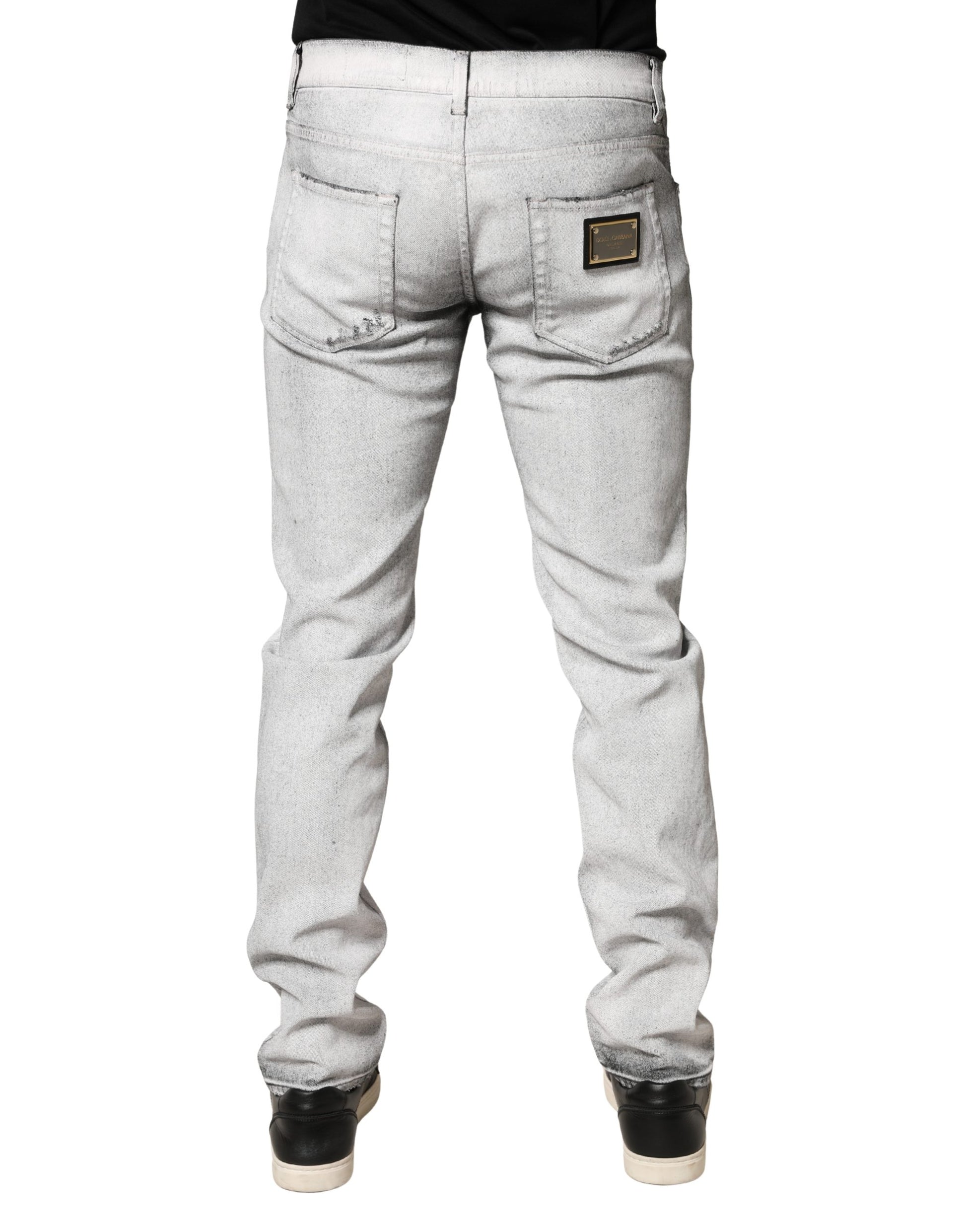 Dolce & Gabbana Light Gray Distressed Skinny Denim Jeans