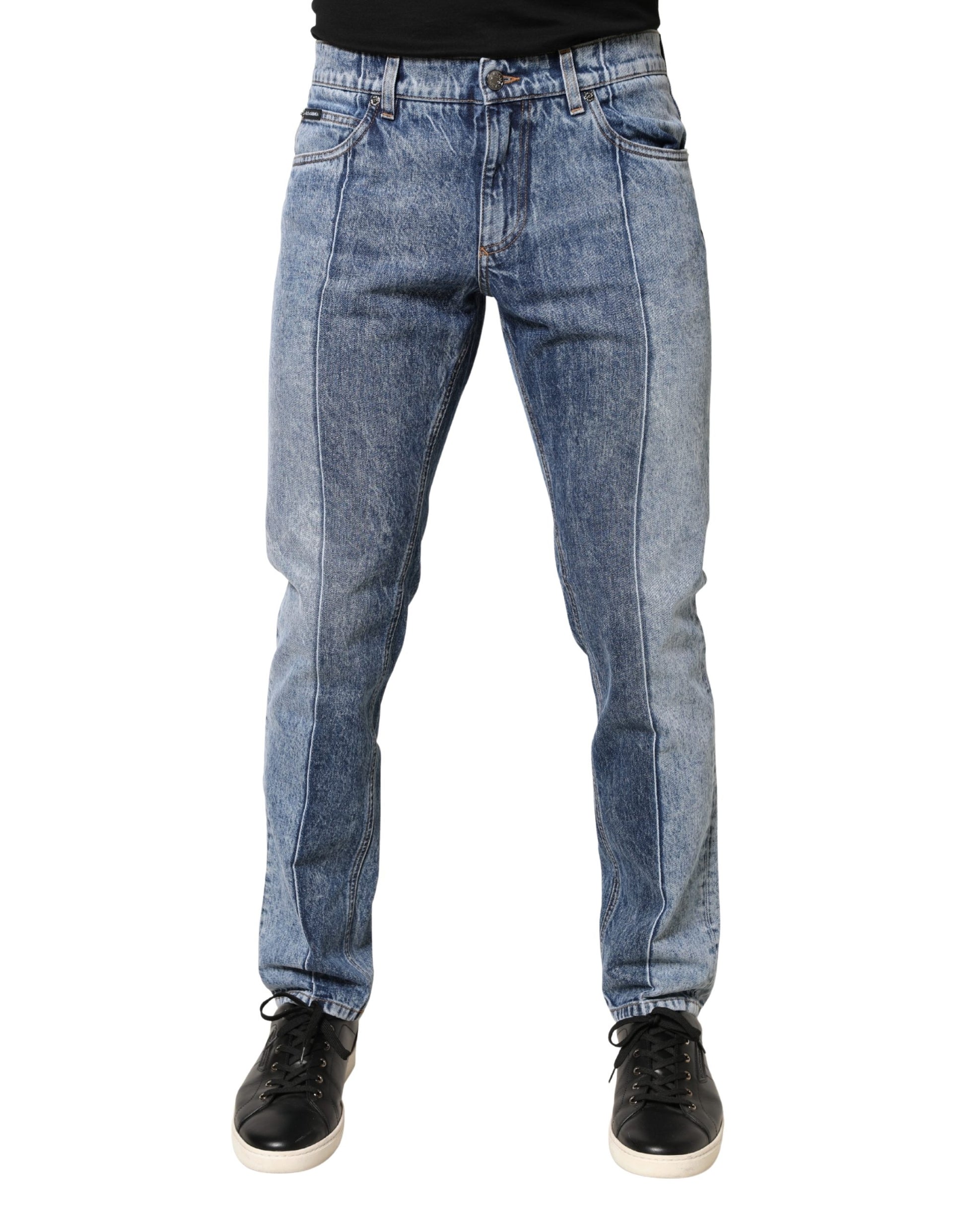 Dolce & Gabbana Two Tone Blue Cotton Regular Fit Denim Jeans