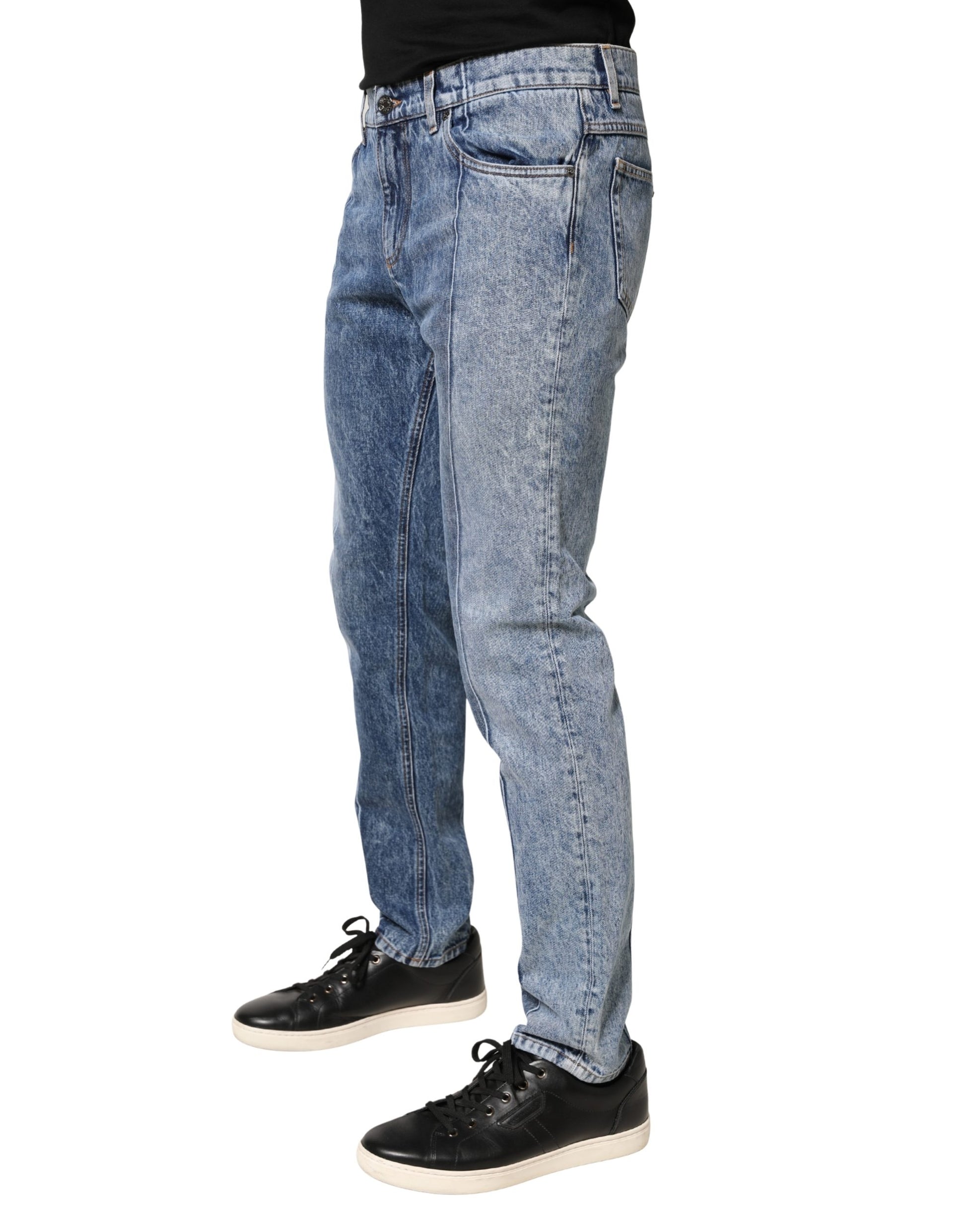 Dolce & Gabbana Two Tone Blue Cotton Regular Fit Denim Jeans