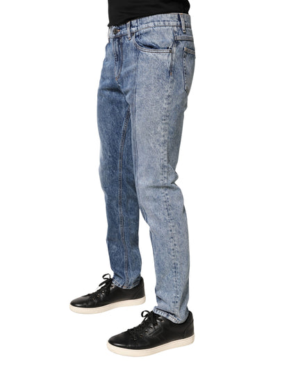 Dolce & Gabbana Two Tone Blue Cotton Regular Fit Denim Jeans