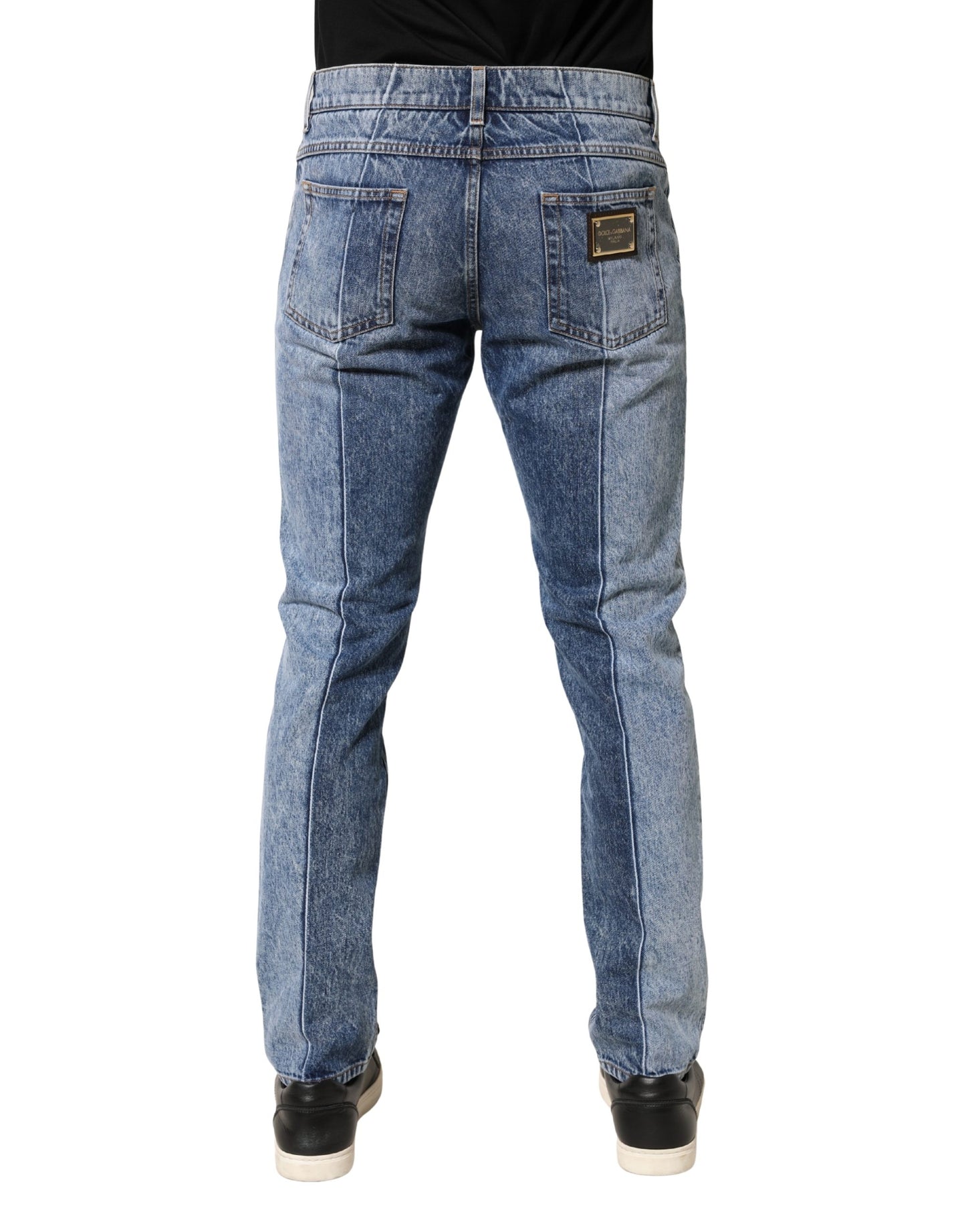 Dolce & Gabbana Two Tone Blue Cotton Regular Fit Denim Jeans