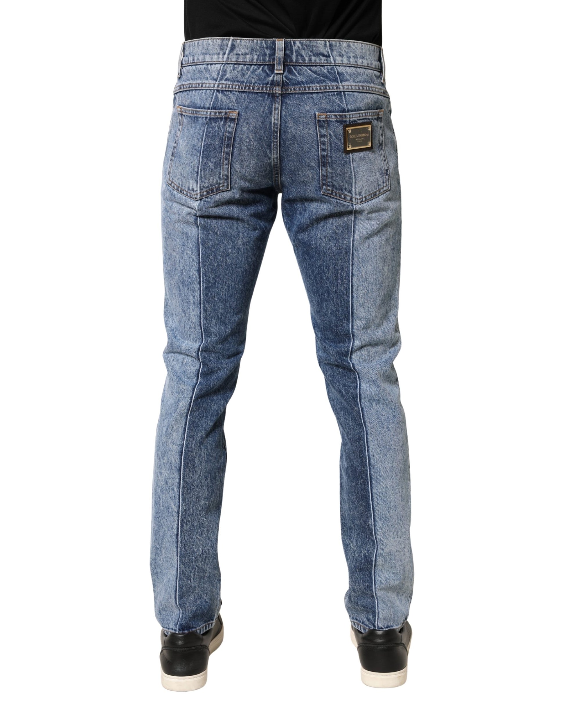 Dolce & Gabbana Two Tone Blue Cotton Regular Fit Denim Jeans