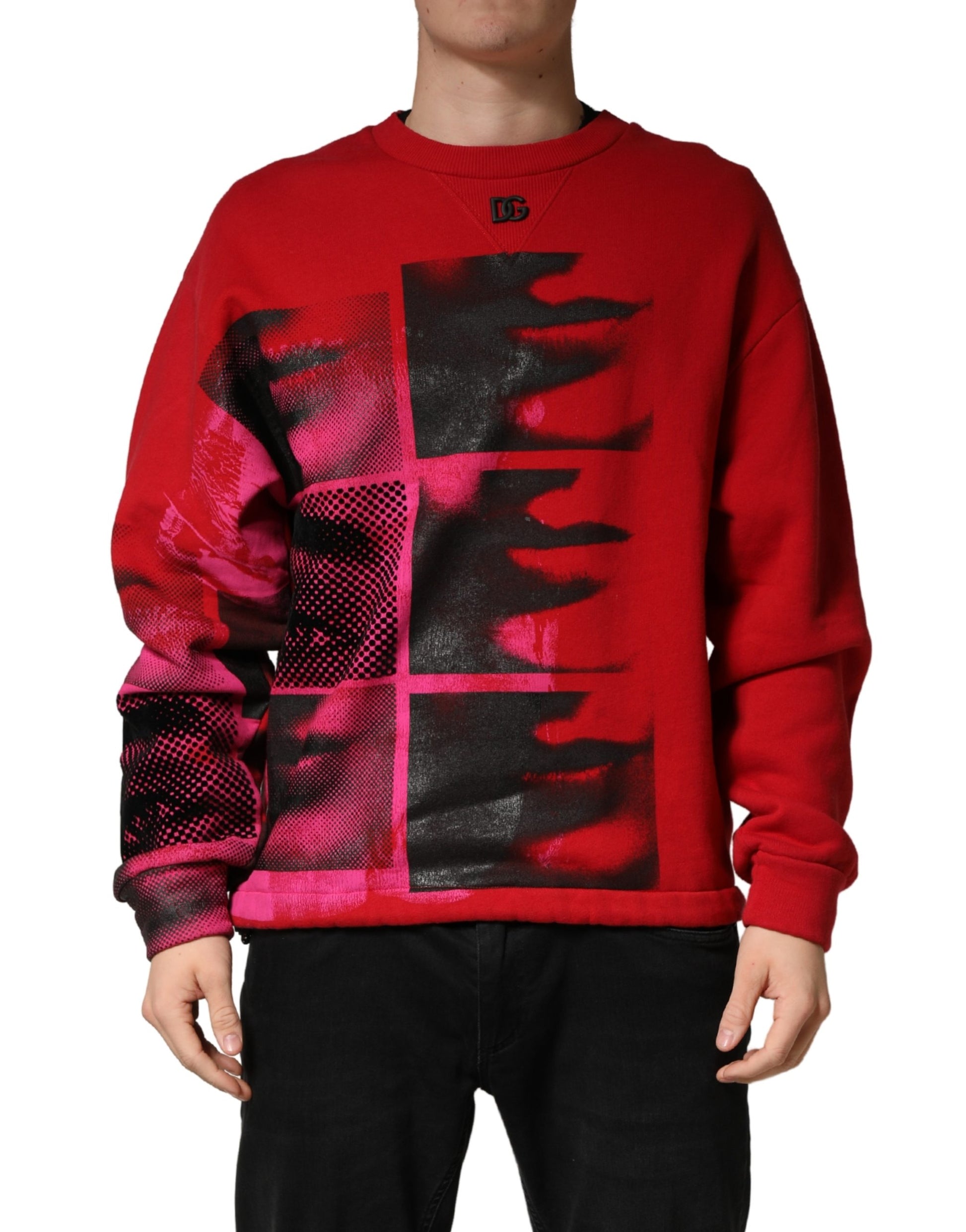 Dolce & Gabbana Red Abstract Graphic Crew Neck Sweatshirt for Men