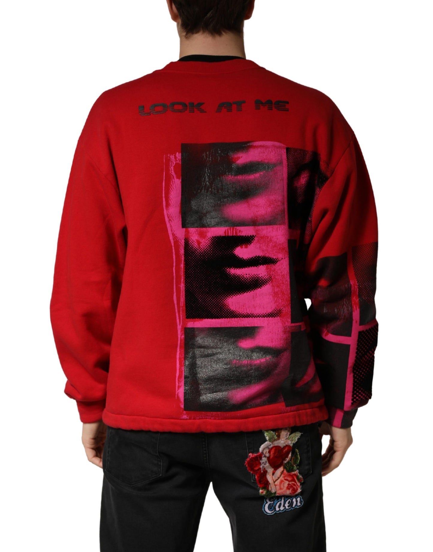 Dolce & Gabbana Red Abstract Graphic Crew Neck Sweatshirt for Men