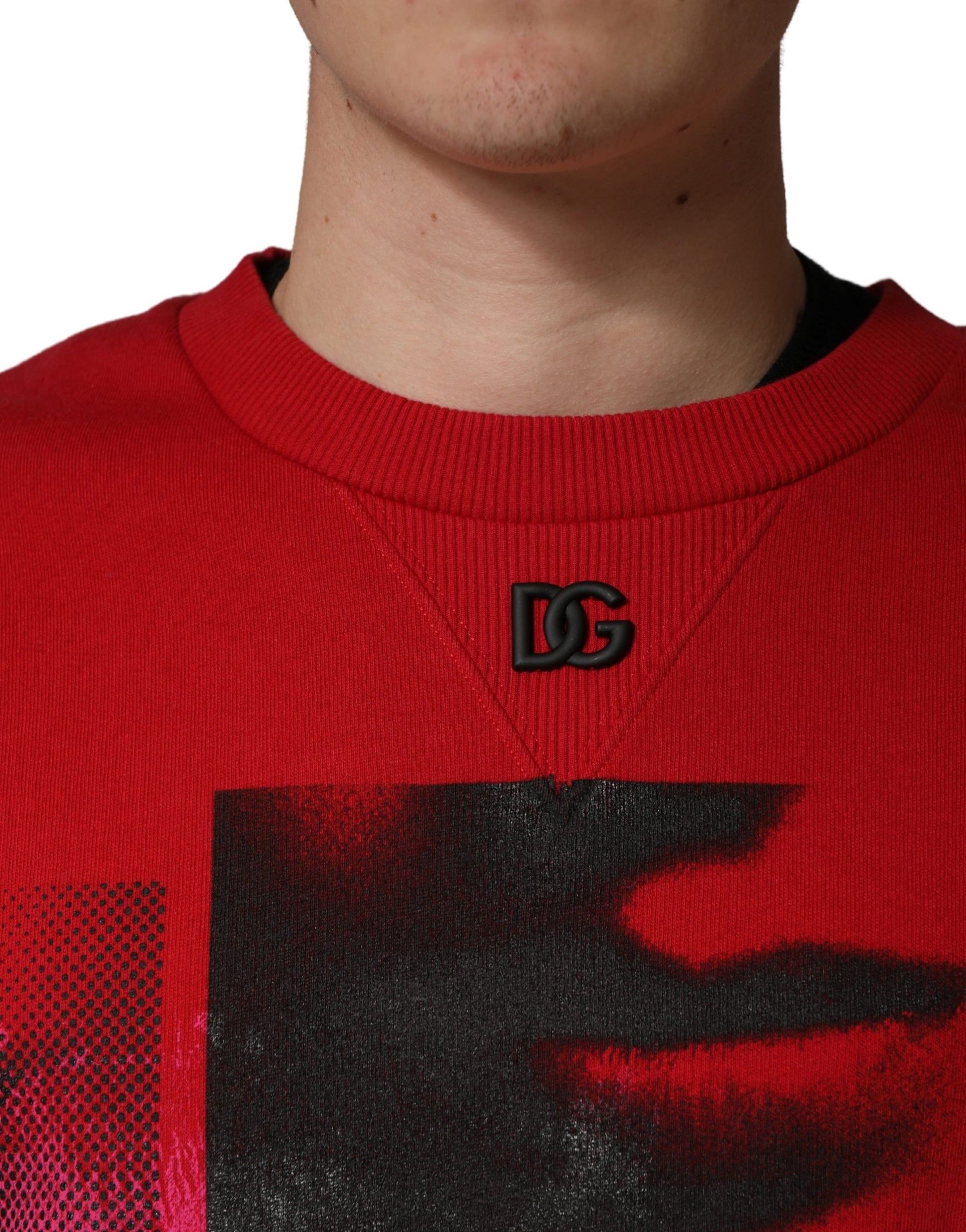 Dolce & Gabbana Red Abstract Graphic Crew Neck Sweatshirt for Men