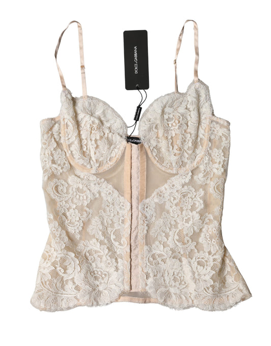 Dolce & Gabbana Beige Floral Lace Bustier Corset Top