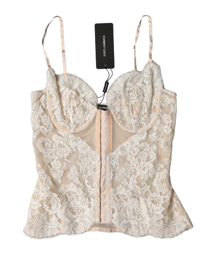 Dolce & Gabbana Beige Floral Lace Bustier Corset Top
