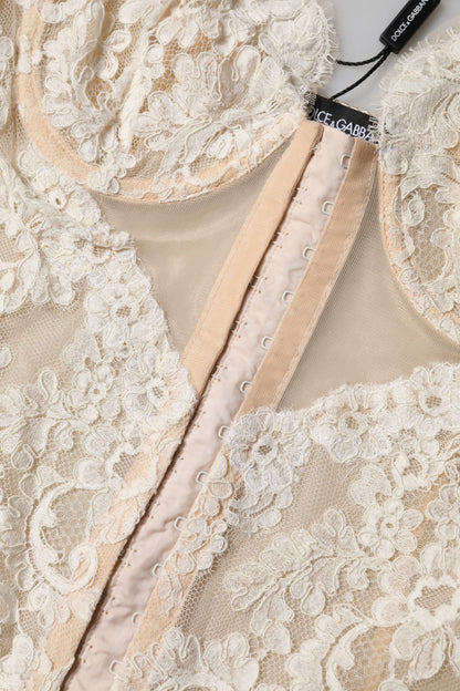 Dolce & Gabbana Beige Floral Lace Bustier Corset Top