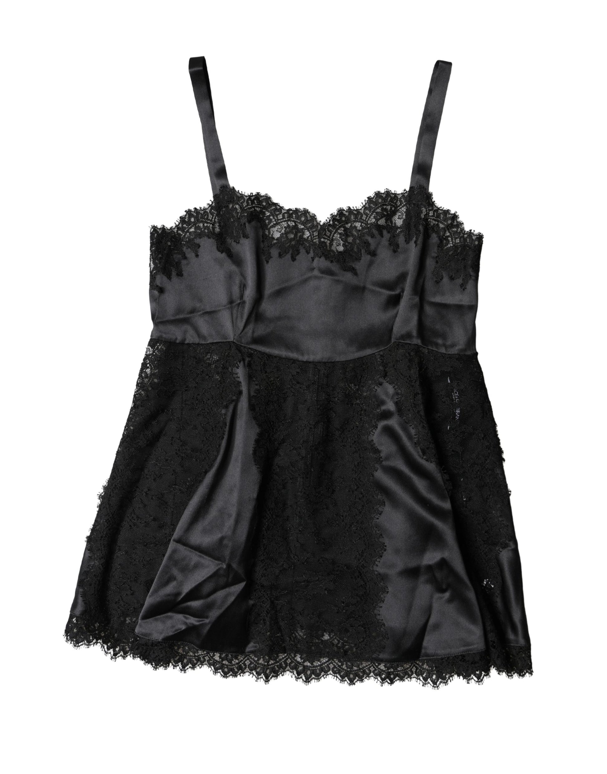 Dolce & Gabbana Black Silk Lace Trim Lingerie Top