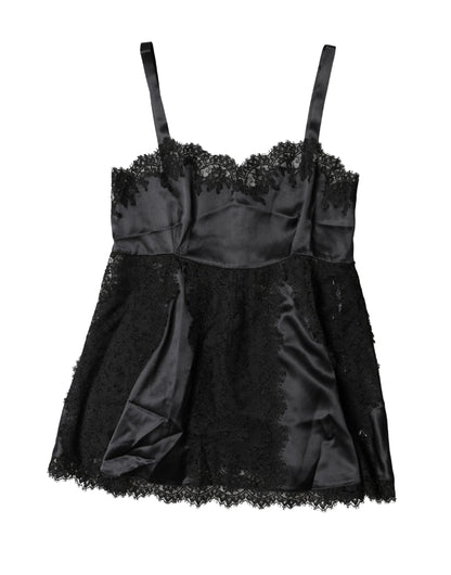 Dolce & Gabbana Black Silk Lace Trim Lingerie Top