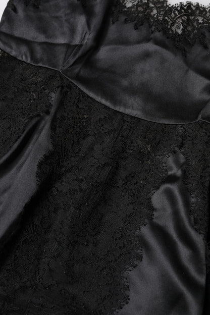 Dolce & Gabbana Black Silk Lace Trim Lingerie Top