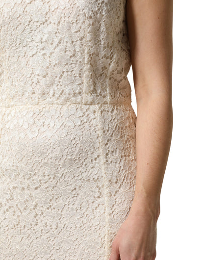 Dolce & Gabbana White Ivory Lace Cap-Sleeve Gown