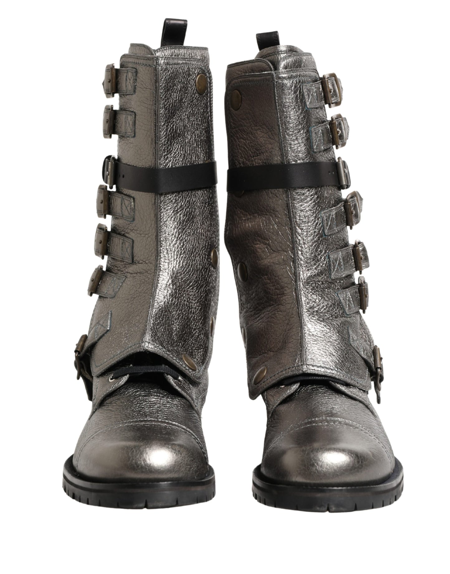 Dolce & Gabbana Metallic Silver Combat Biker Boots for Men