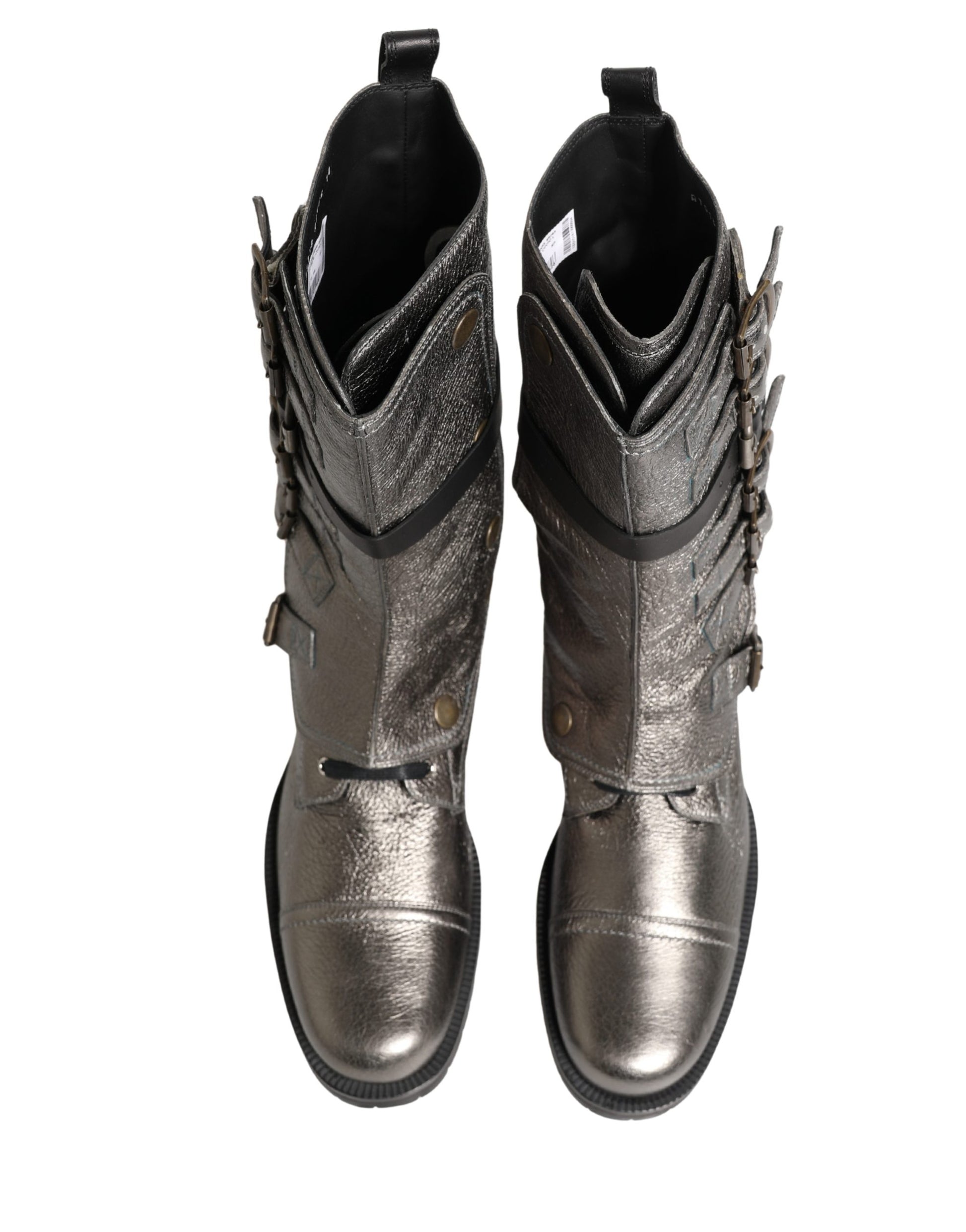 Dolce & Gabbana Metallic Silver Combat Biker Boots for Men