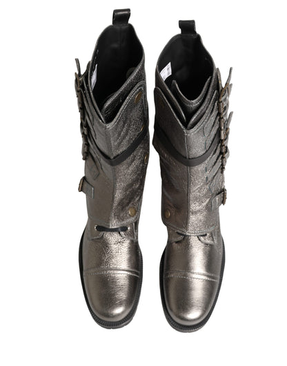 Dolce & Gabbana Metallic Silver Combat Biker Boots for Men