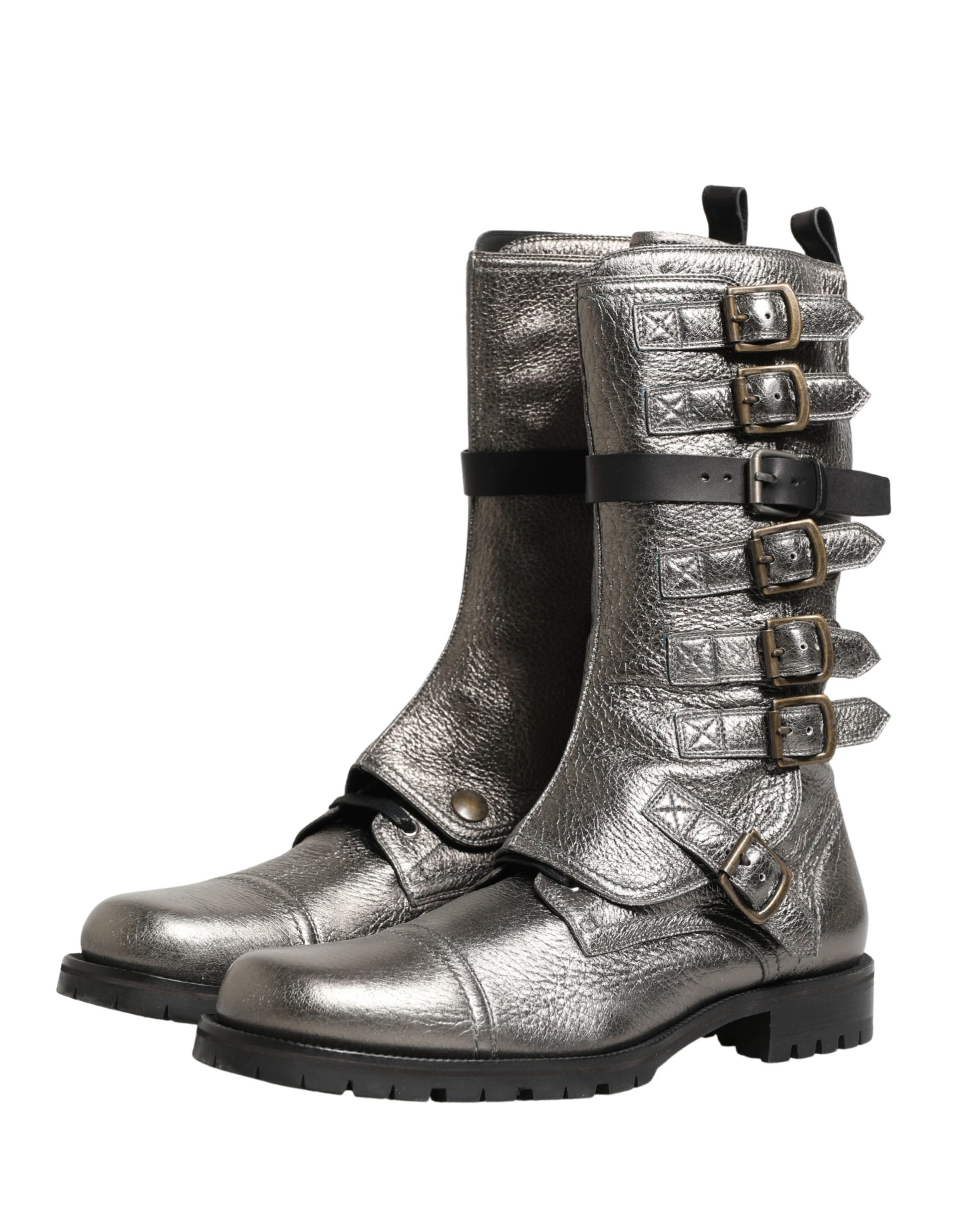 Dolce & Gabbana Metallic Silver Combat Biker Boots for Men