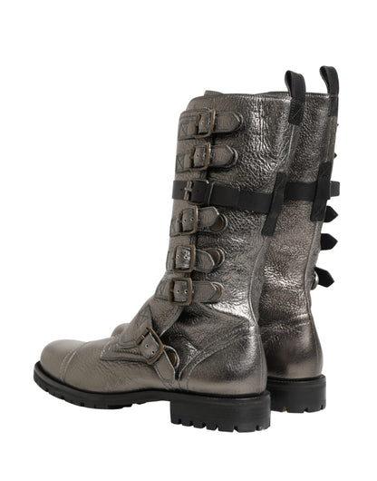 Dolce & Gabbana Metallic Silver Combat Biker Boots for Men