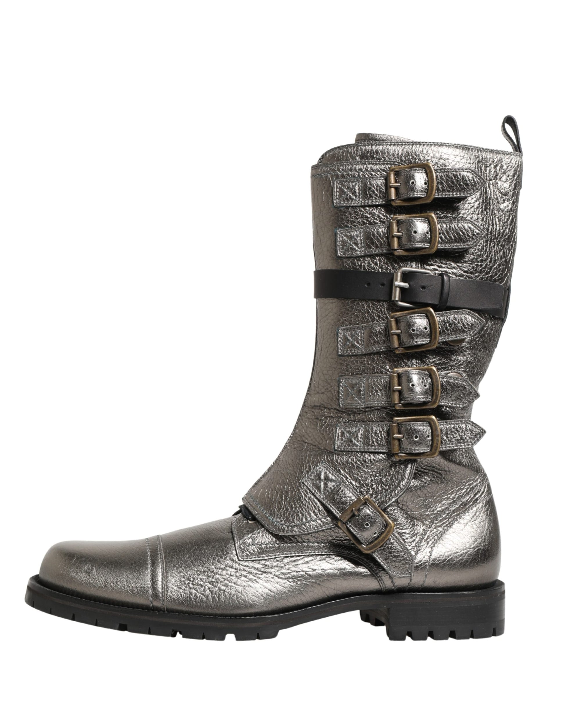 Dolce & Gabbana Metallic Silver Combat Biker Boots for Men