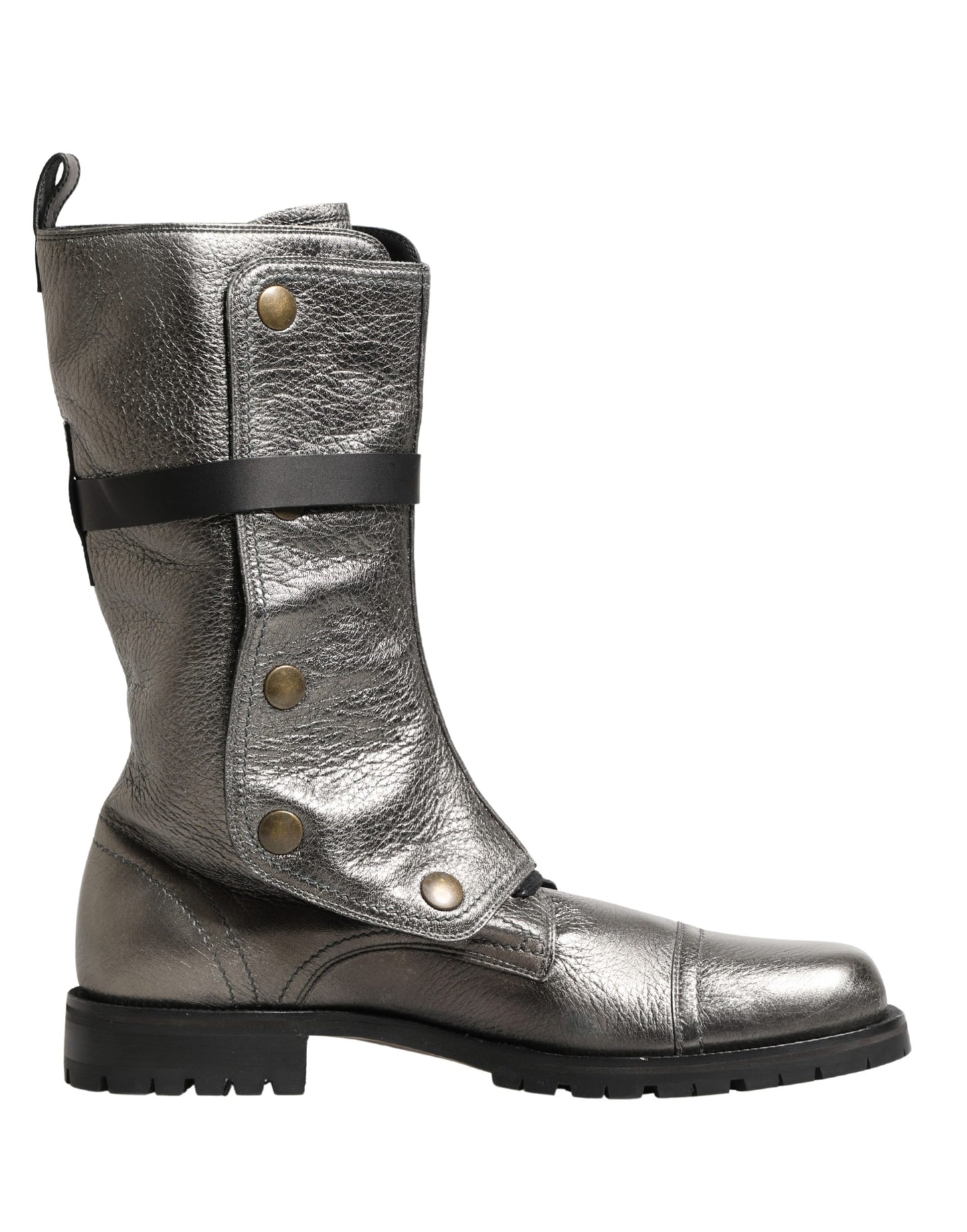 Dolce & Gabbana Metallic Silver Combat Biker Boots for Men