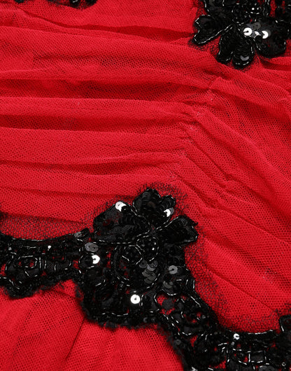 Dolce & Gabbana Red Mesh Trim Bodycon Sheath Midi Dress