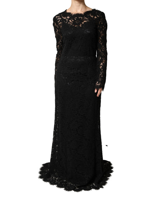 Dolce & Gabbana Black Lace Long Sleeves Maxi Dress Gown
