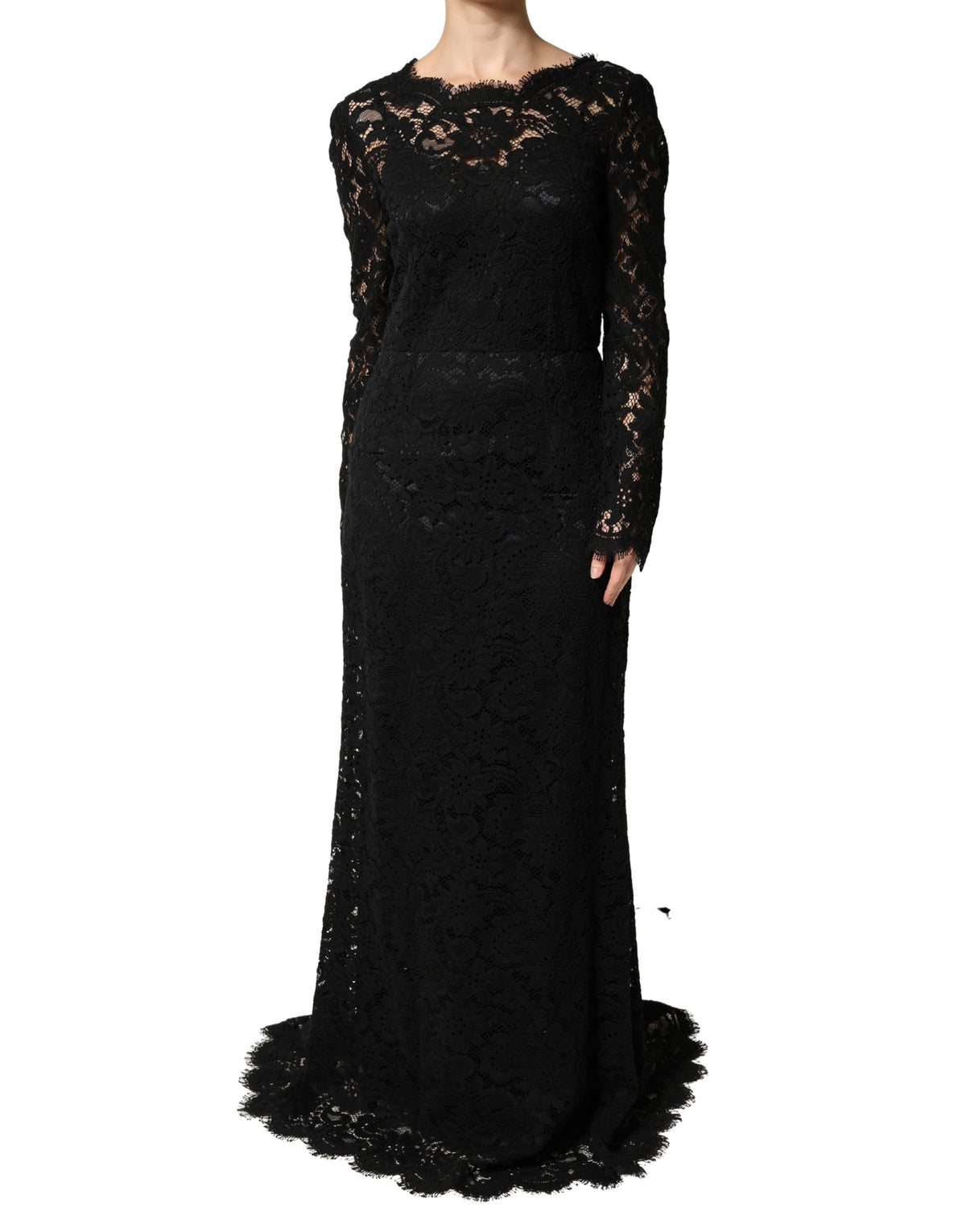 Dolce & Gabbana Black Lace Long Sleeves Maxi Dress Gown