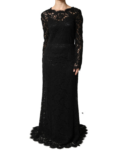 Dolce & Gabbana Black Lace Long Sleeves Maxi Dress Gown