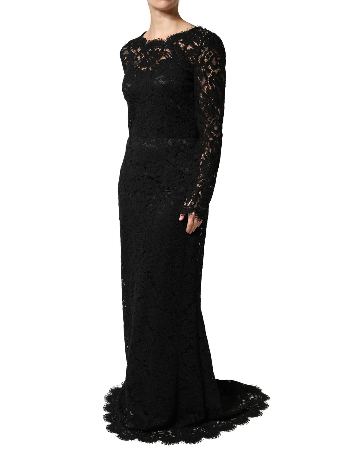 Dolce & Gabbana Black Lace Long Sleeves Maxi Dress Gown