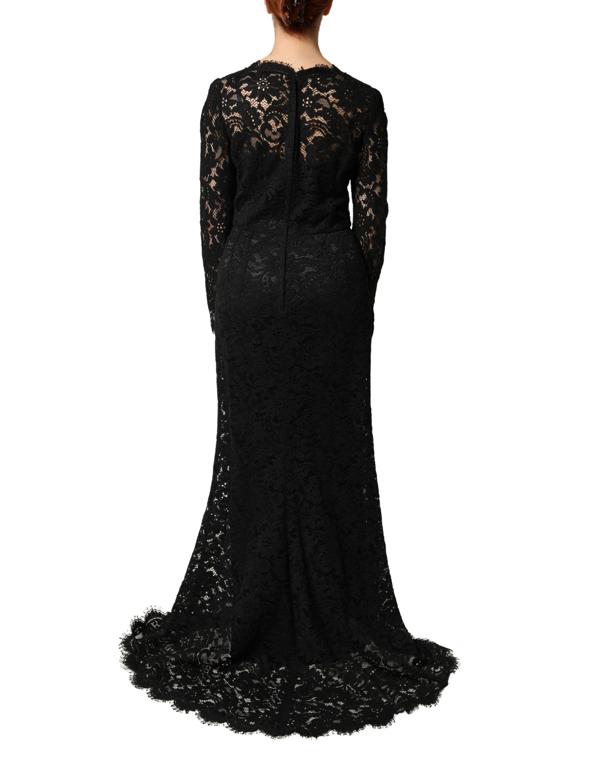 Dolce & Gabbana Black Lace Long Sleeves Maxi Dress Gown