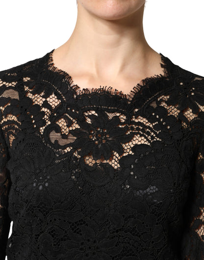 Dolce & Gabbana Black Lace Long Sleeves Maxi Dress Gown