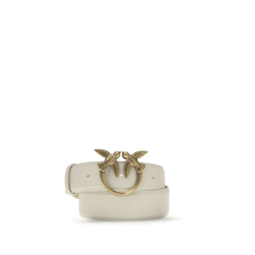 PINKO White Calf Leather Love Berry Belt