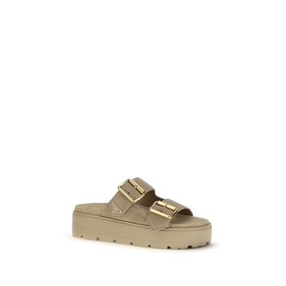 Prada Beige Calf Leather Platform Sandals