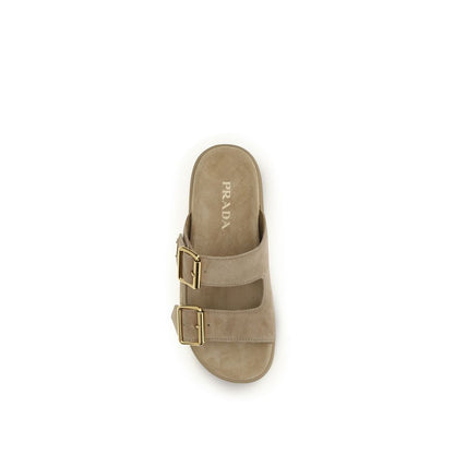Prada Beige Calf Leather Platform Sandals