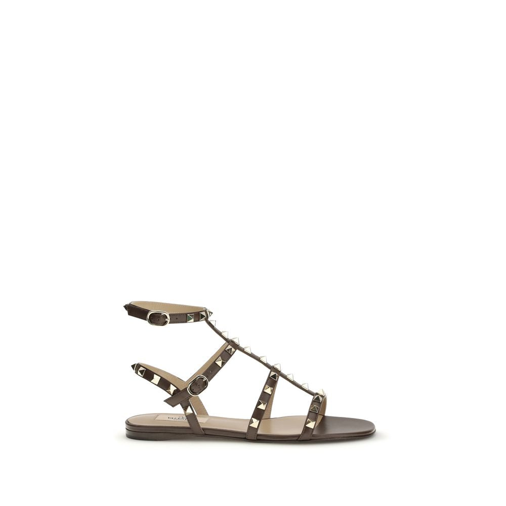 Valentino Garavani Brown Calf Leather Rockstud Sandals